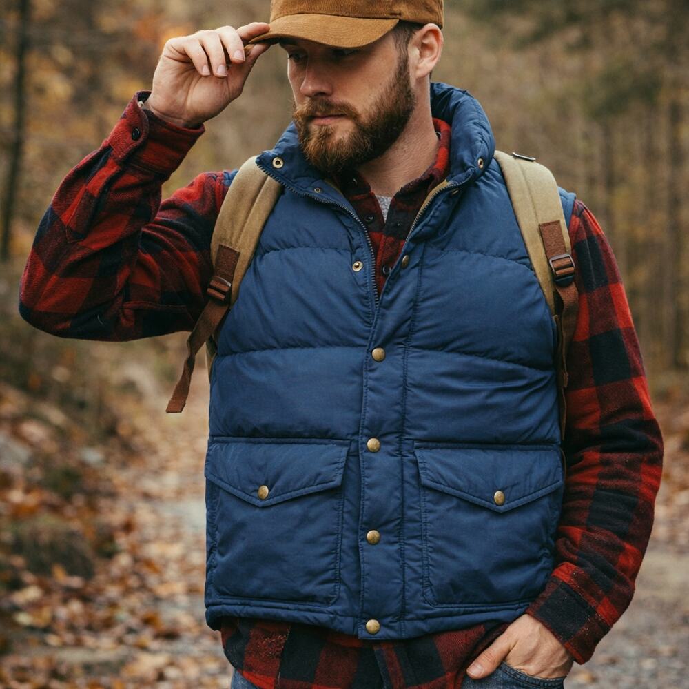 Vintage 80s Men’s Medium Woolrich Vest Navy Down Puffer Made in USA Outdoors